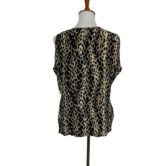 Quo Silk Brown Black Animal Print 100% Silk Tank Top Large Blouse - Picture 3 of 4
